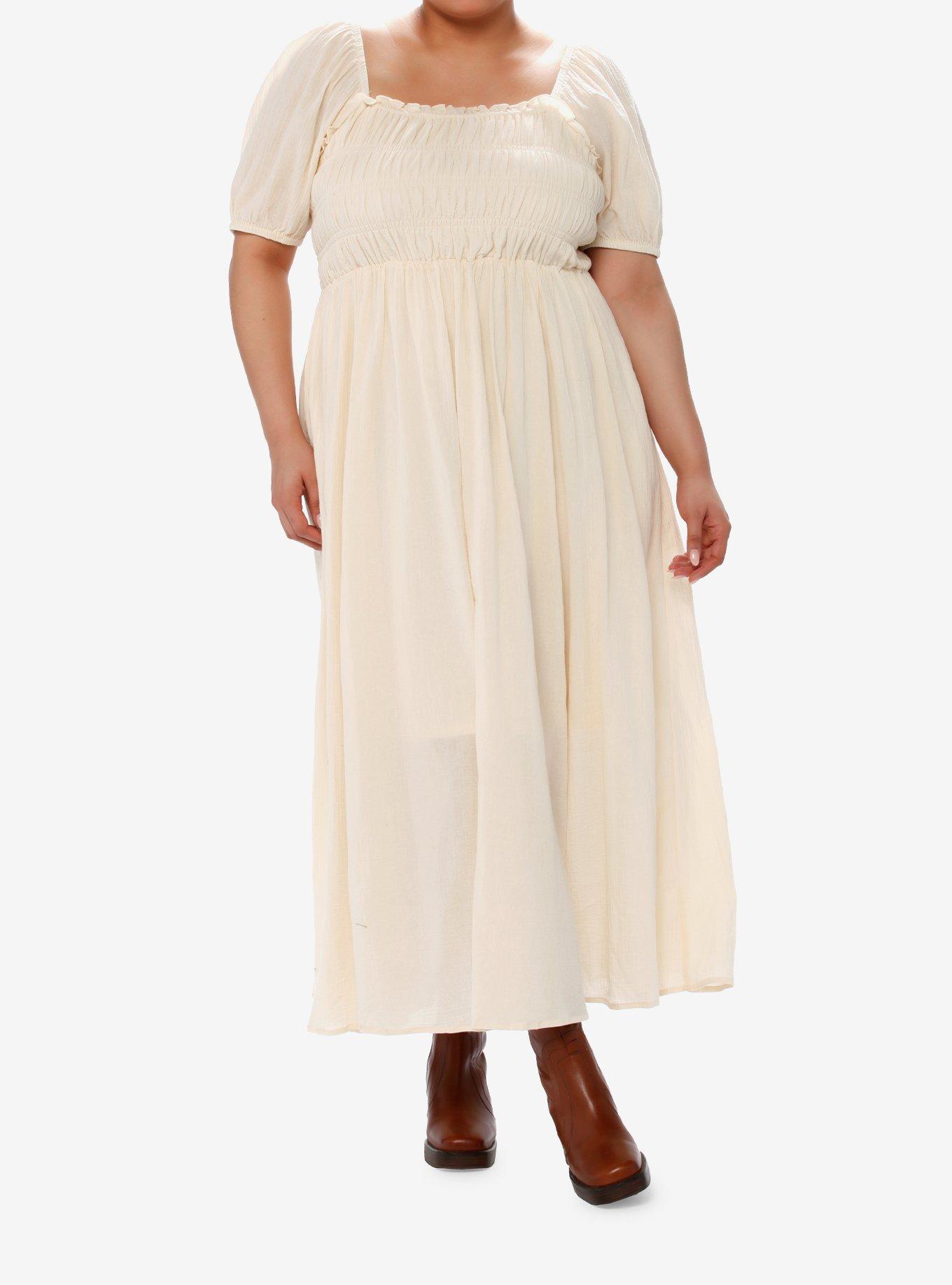 Thorn & Fable Ivory Smocked Maxi Dress Plus Size, IVORY, hi-res