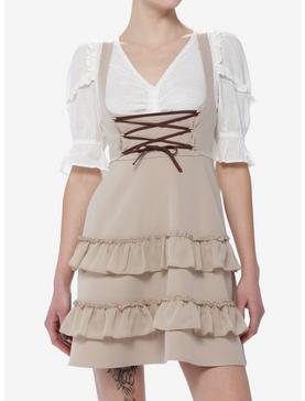 Coffee Lace-Up Tiered High-Waisted Suspender Skirt, , hi-res