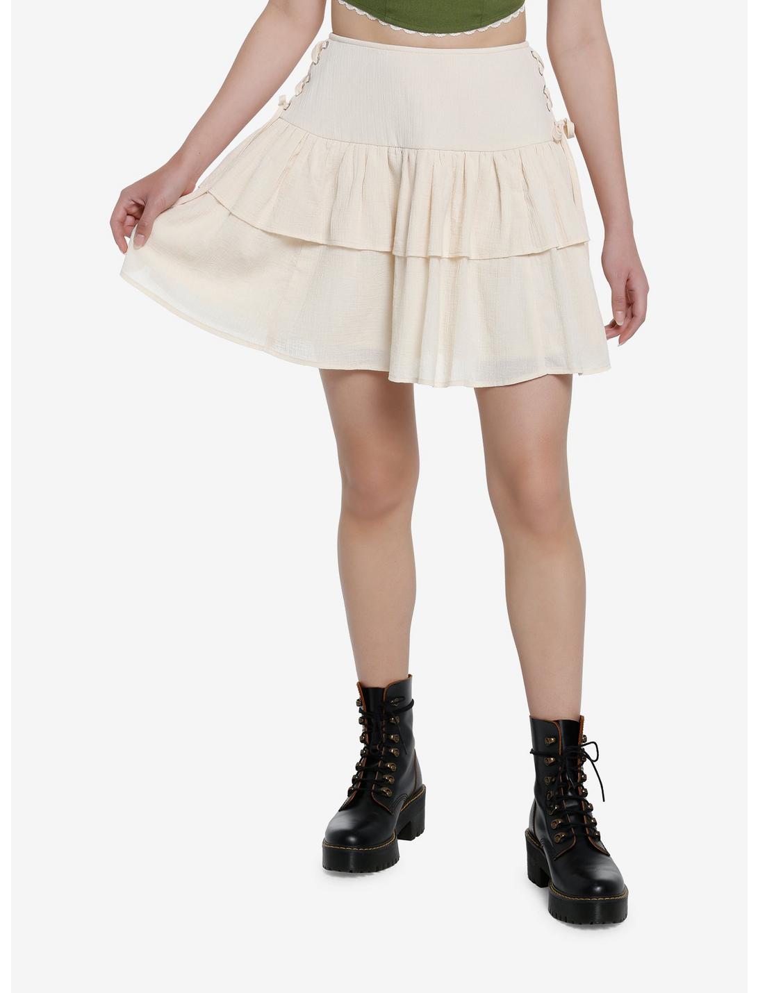 Thorn & Fable Ivory Lace-Up Tiered Skirt | Hot Topic