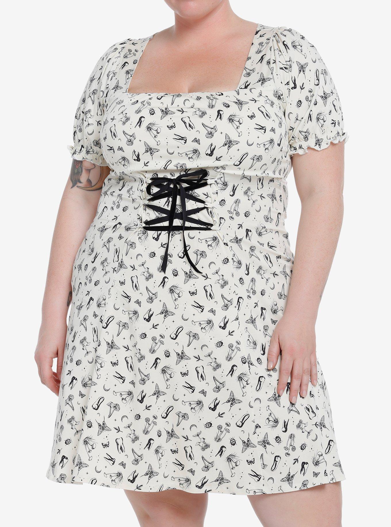 Thorn & Fable Mystical Icons Corset Babydoll Dress Plus Size, IVORY, hi-res