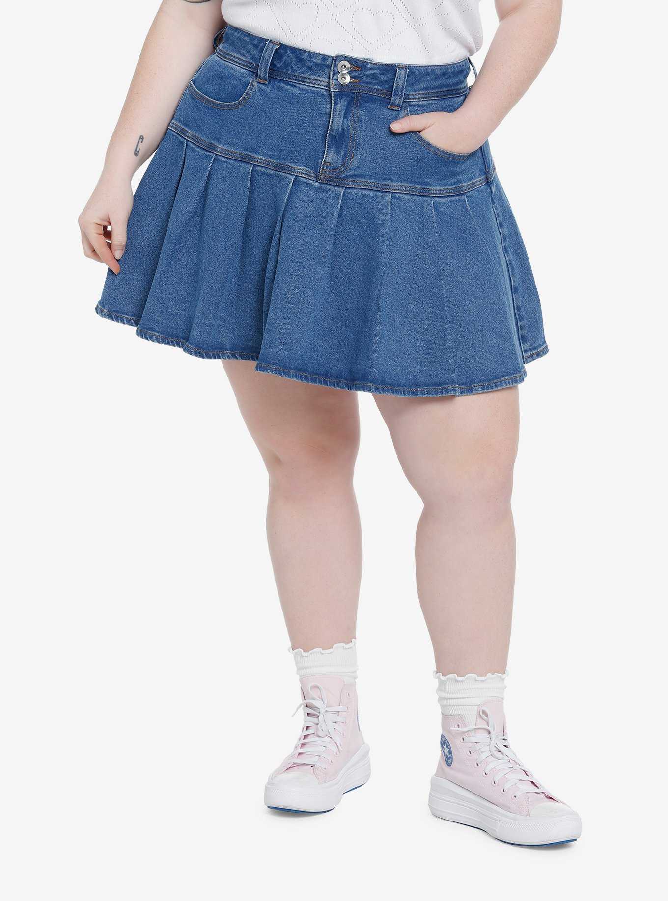 Sweet Society Pleated Denim Mini Skirt Plus Size, , hi-res
