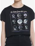 Cosmic Aura Solar System Planets Metallic Print Girls Crop T-Shirt, BLACK, hi-res