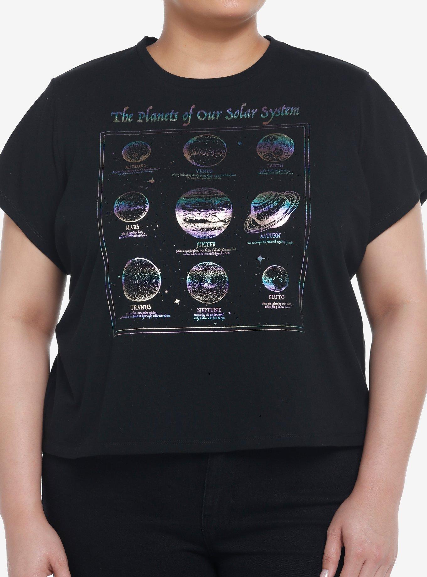 Cosmic Aura Solar System Planets Metallic Print Girls Crop T-Shirt Plus Size, , hi-res