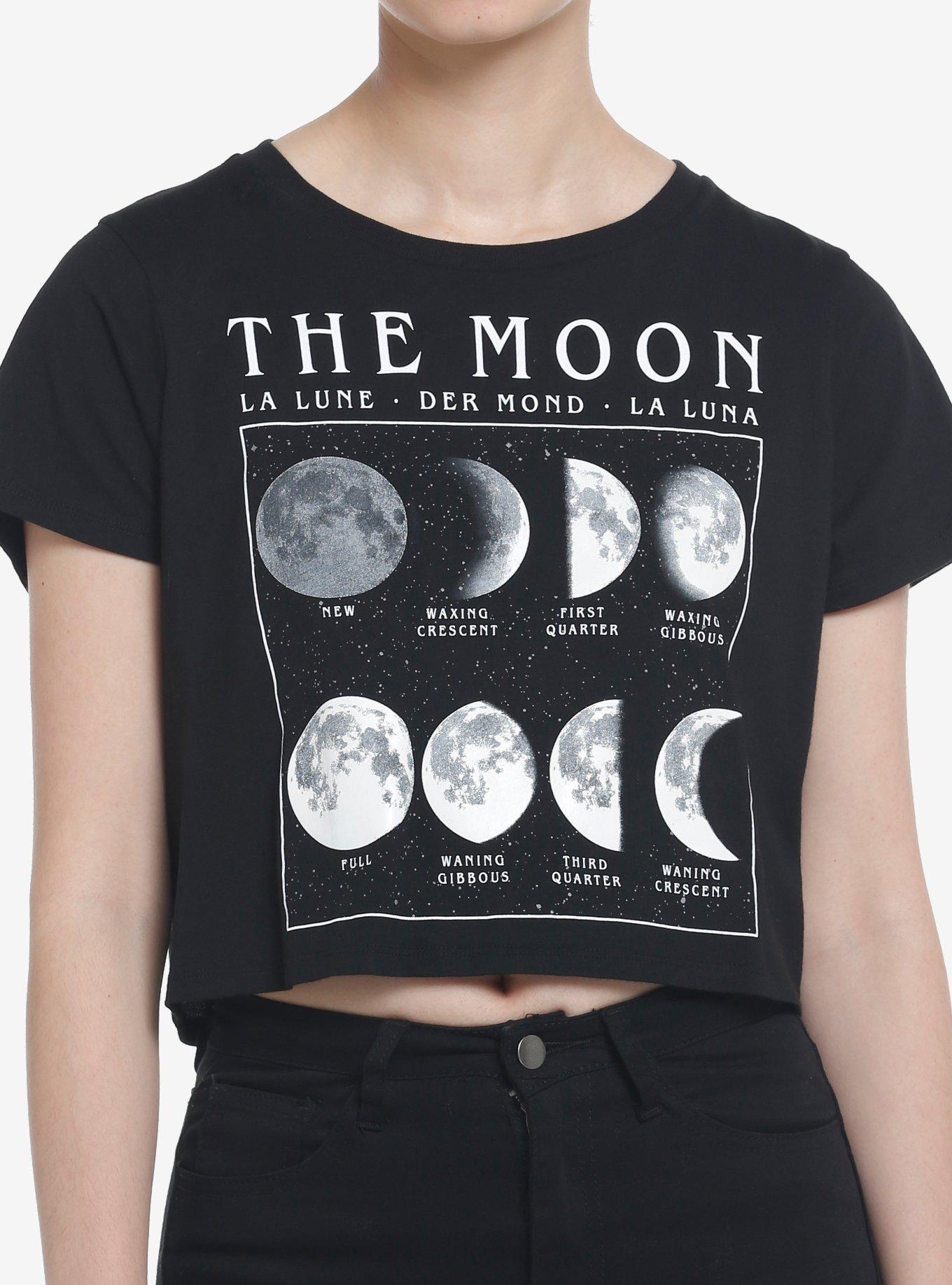 Cosmic Aura Moon Phases Glow-In-The-Dark Crop Girls T-Shirt | Hot
