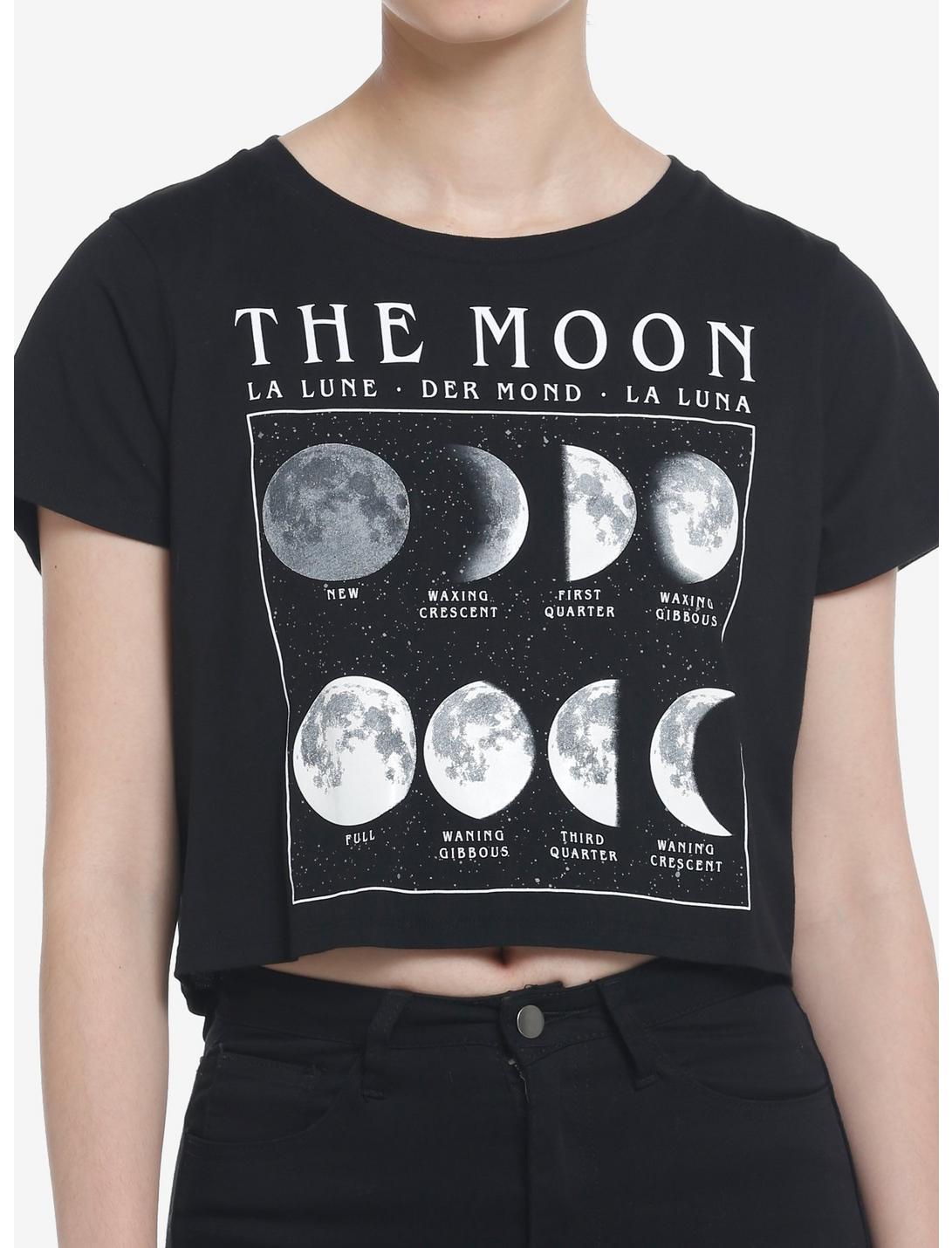 Cosmic Aura Moon Phases Glow-In-The-Dark Crop Girls T-Shirt, BLACK, hi-res