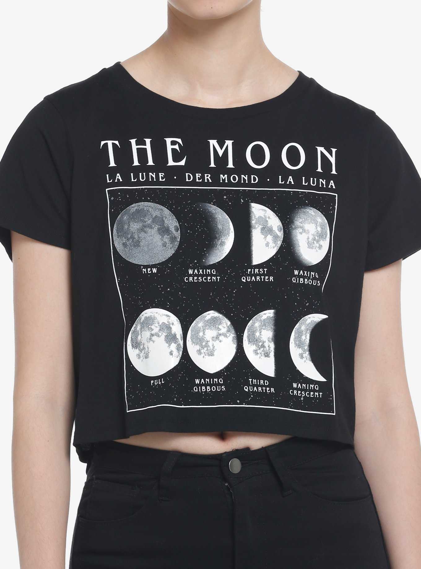 Cosmic Aura Moon Phases Glow-In-The-Dark Crop Girls T-Shirt, , hi-res