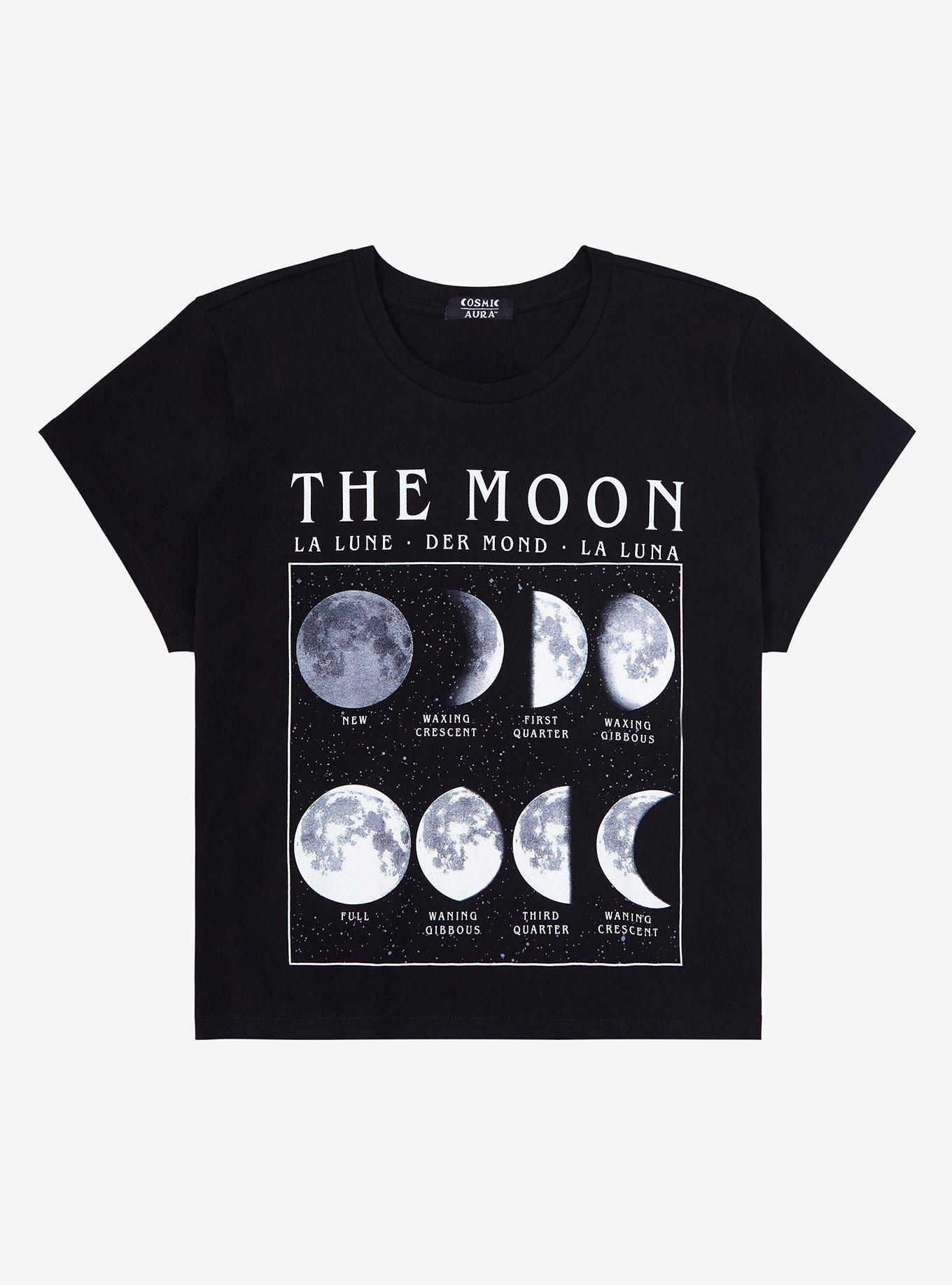 Cosmic Aura Moon Phases Glow-In-The-Dark Girls Crop T-Shirt Plus Size, BLACK, hi-res
