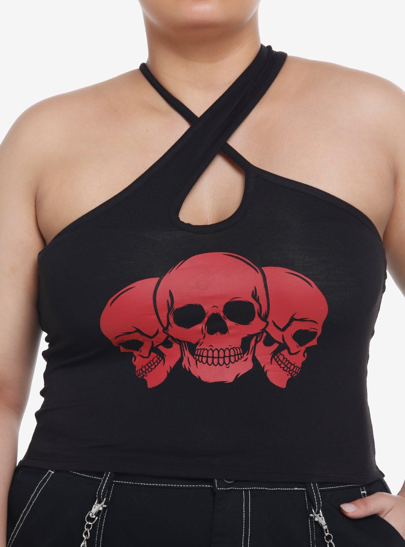 Social Collision Red Skull Girls Halter Top Plus Size, , hi-res