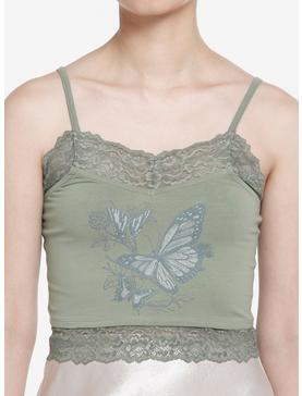Thorn & Fable Green Butterfly Lace Girls Crop Tank Top, , hi-res