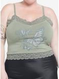 Thorn & Fable Green Butterfly Lace Crop Girls Tank Top Plus Size, FOREST GREEN, hi-res