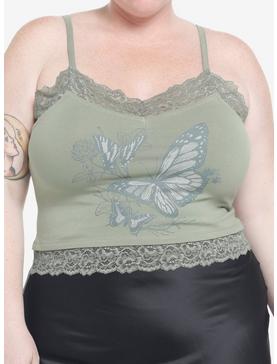 Thorn & Fable Green Butterfly Lace Crop Girls Tank Top Plus Size, , hi-res