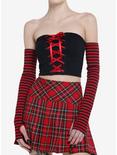 Red & Black Tube Top With Stripe Arm Warmers, STRIPE - RED, hi-res