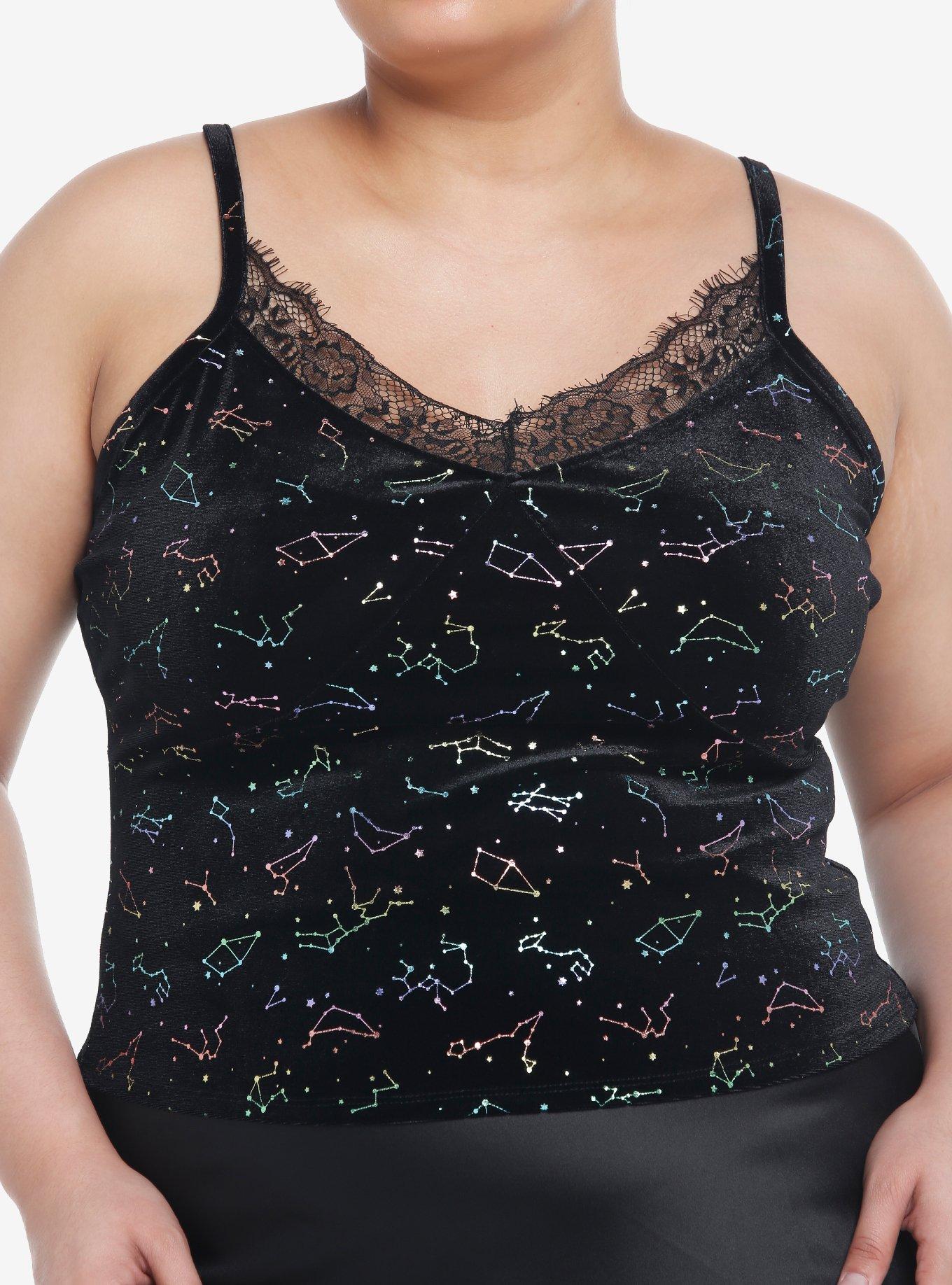 Rainbow Constellations Velvet & Lace Girls Tank Top Plus Size, BLACK, hi-res
