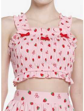 Pink Strawberry Smocked Girls Crop Tank Top, , hi-res