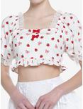Strawberries & Bows Crop Girls Woven Top, WHITE, hi-res