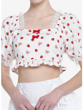 Strawberries & Bows Crop Girls Woven Top, , hi-res