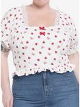Strawberries & Bows Crop Girls Woven Top Plus Size, WHITE, hi-res