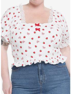 Strawberries & Bows Crop Girls Woven Top Plus Size, , hi-res