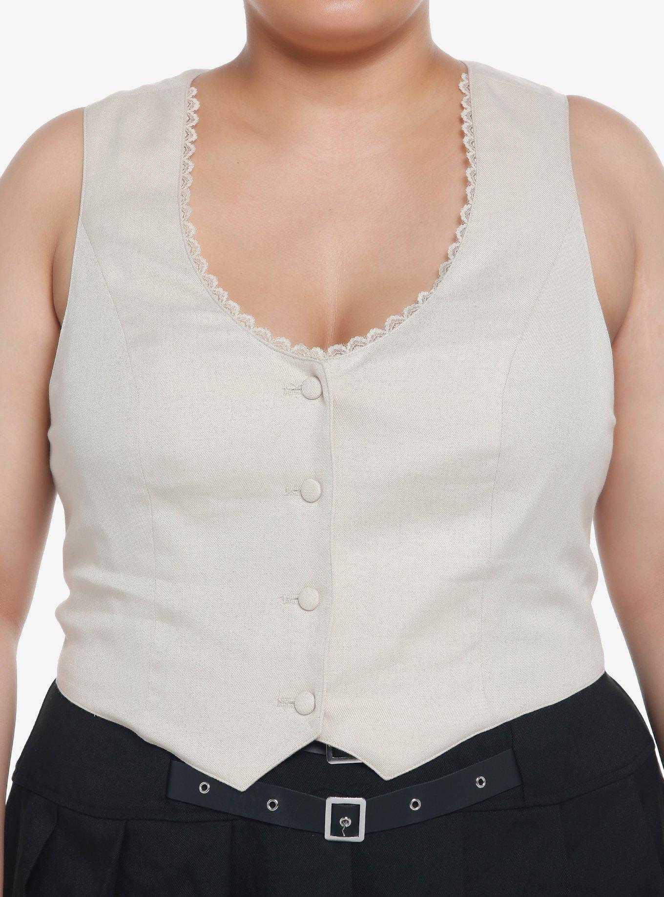 Thorn & Fable Beige Button Front Girls Vest Plus Size, BEIGE, hi-res