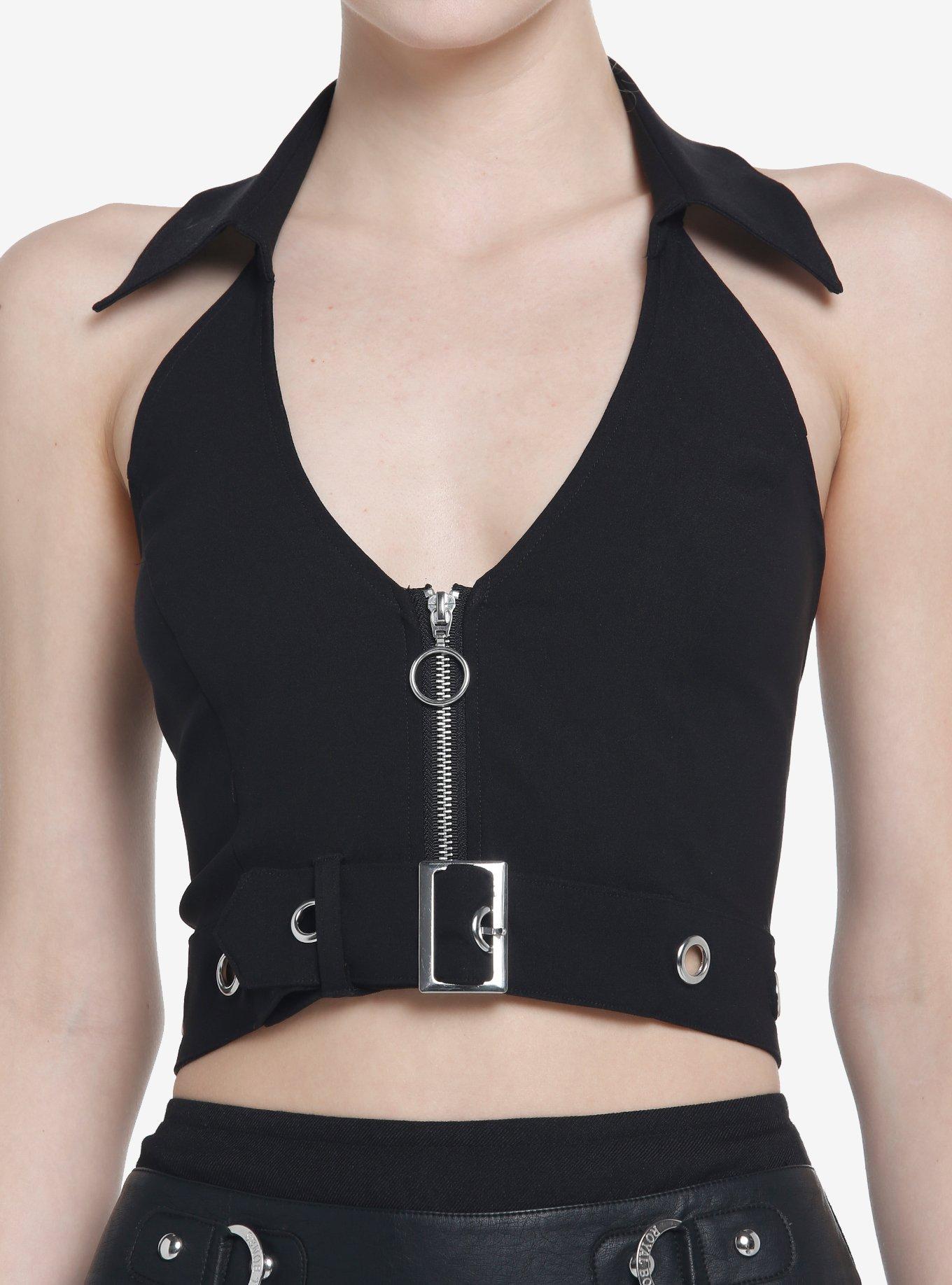 Social Collision Black Zipper Girls Halter Top