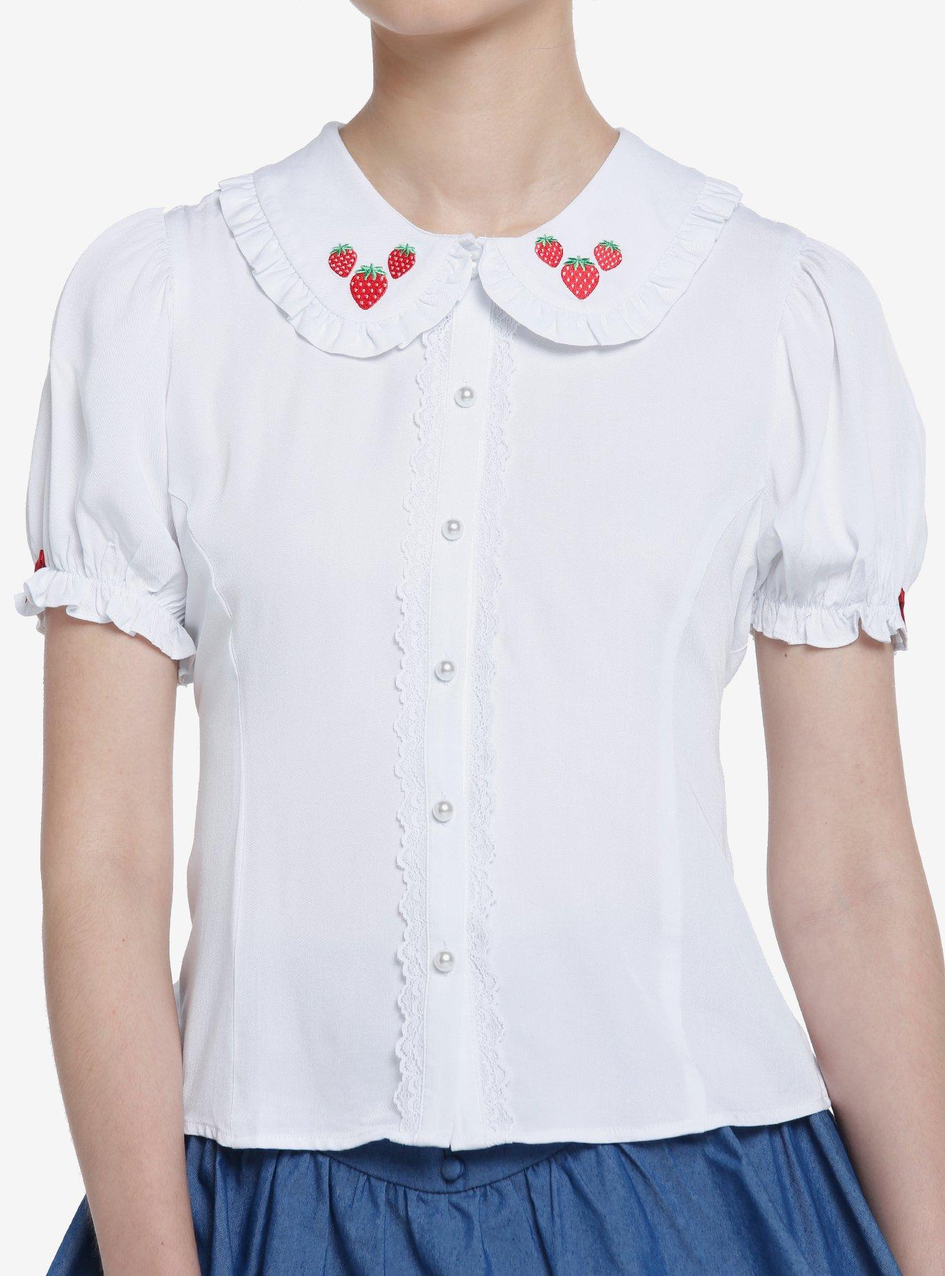 Strawberry Peter Pan Collar Girls Woven Button-Up, , hi-res