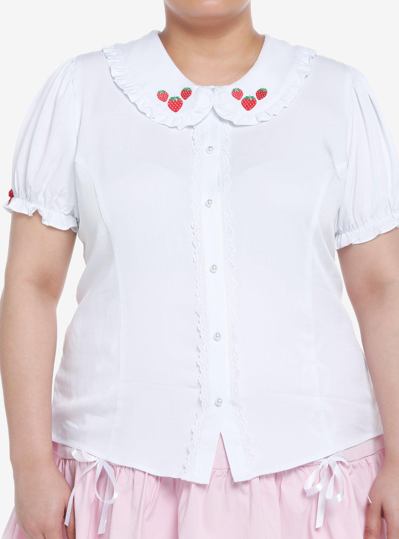 Strawberry Peter Pan Collar Girls Woven Button-Up Plus Size, , hi-res