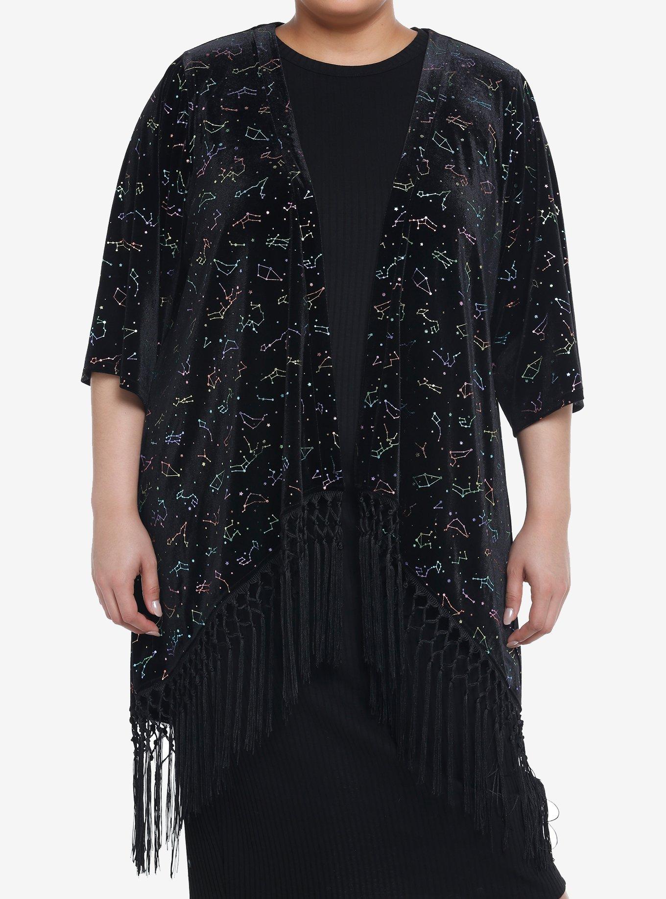 Rainbow Constellations Velvet Girls Short Duster Plus Size, BLACK, hi-res