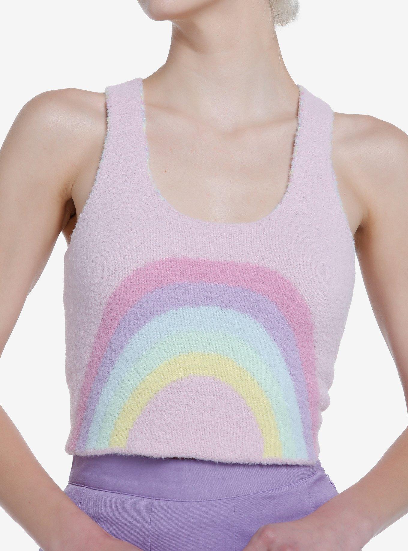 Hot Topic Sweet Society Pastel Rainbow Fuzzy Knit Crop Girls Tank Top