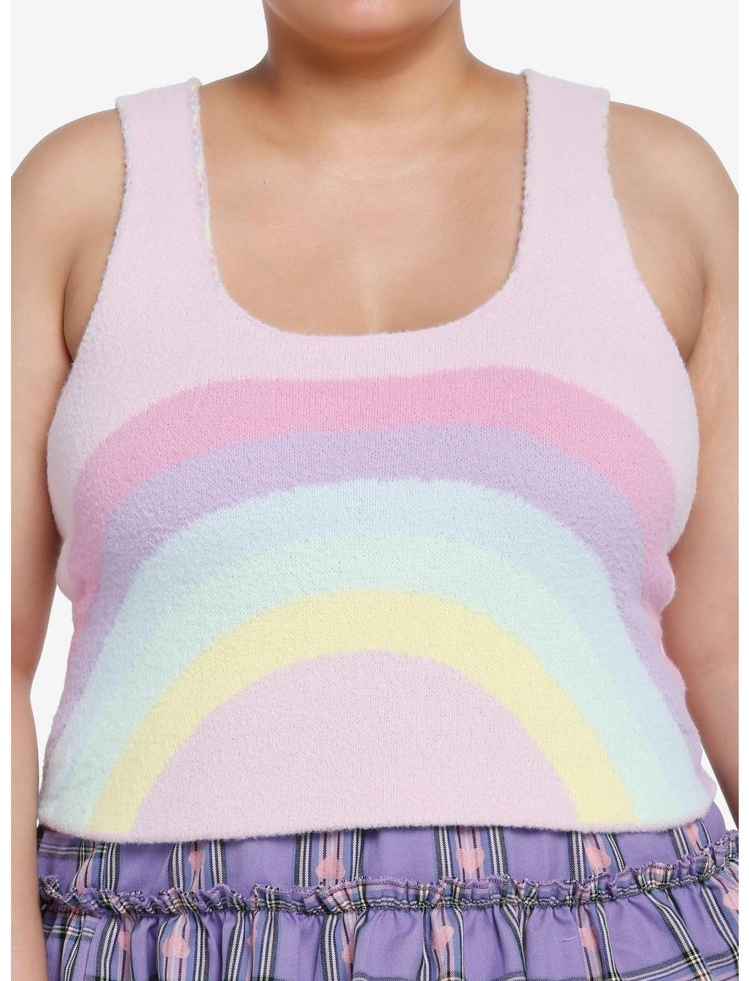 Sweet Society Pastel Rainbow Fuzzy Knit Crop Girls Tank Top Plus Size, PINK, hi-res