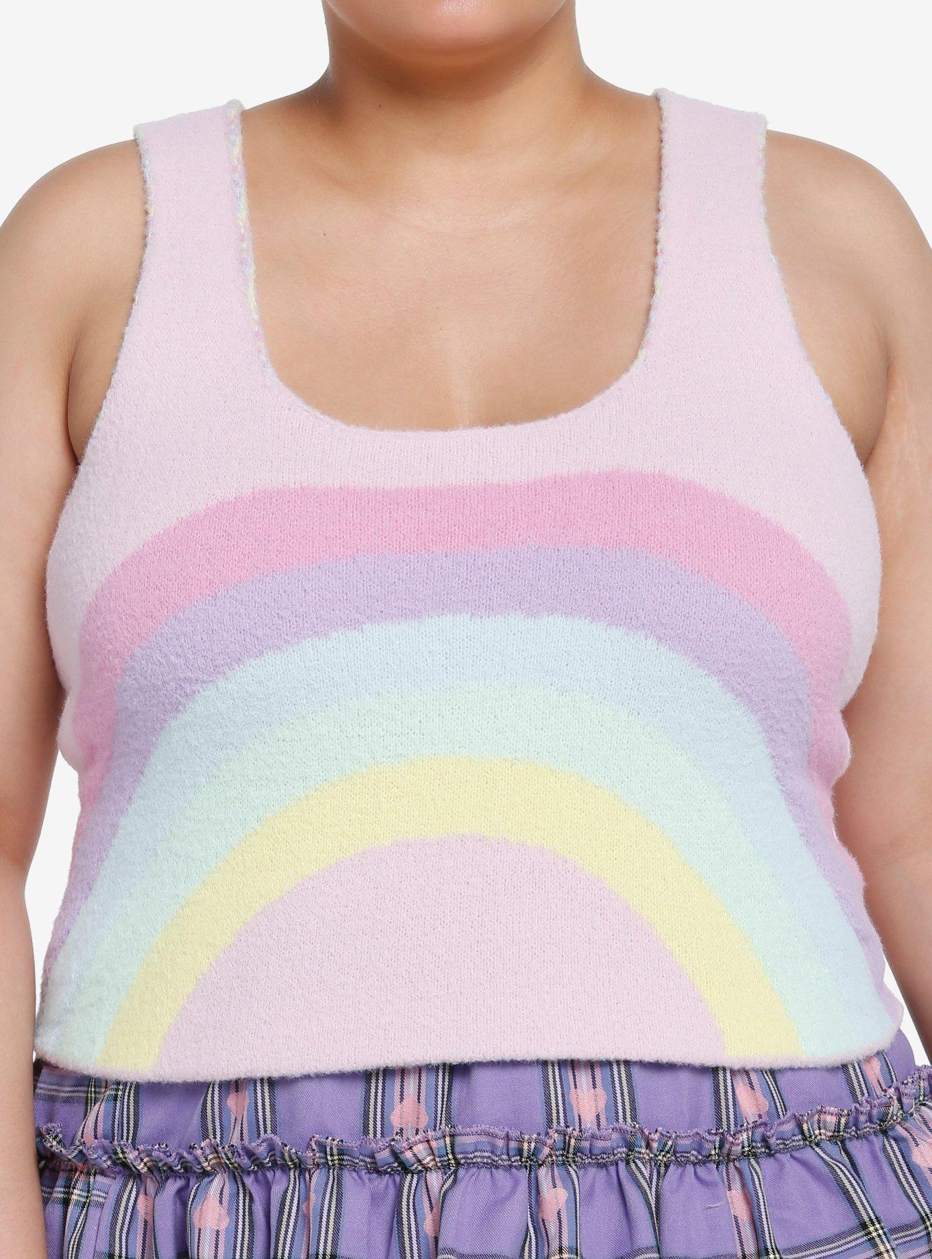 Sweet Society Pastel Rainbow Fuzzy Knit Crop Girls Tank Top Plus Size, PINK, hi-res