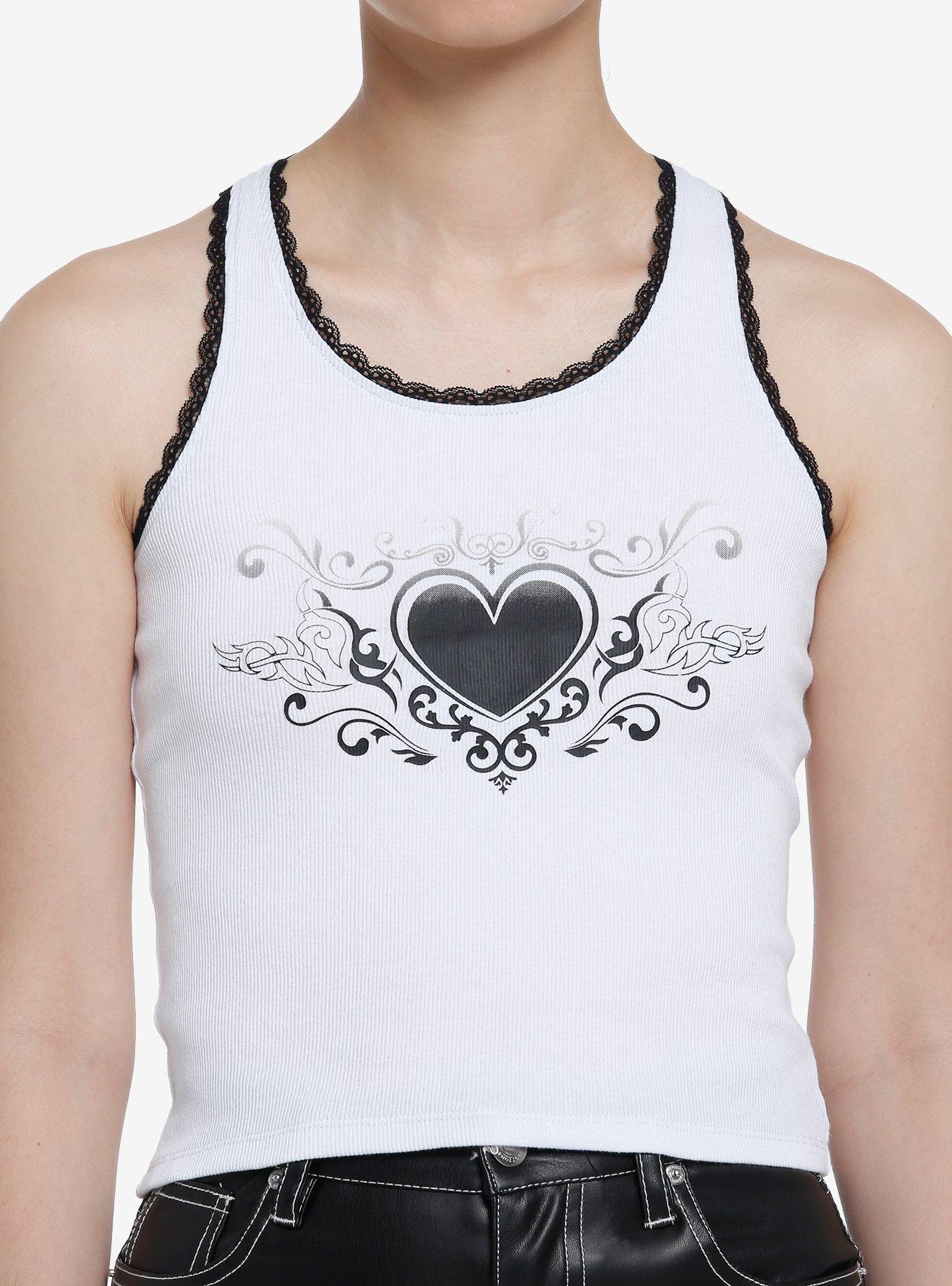 Thorn & Fable Heart Lace Girls Tank Top, WHITE, hi-res