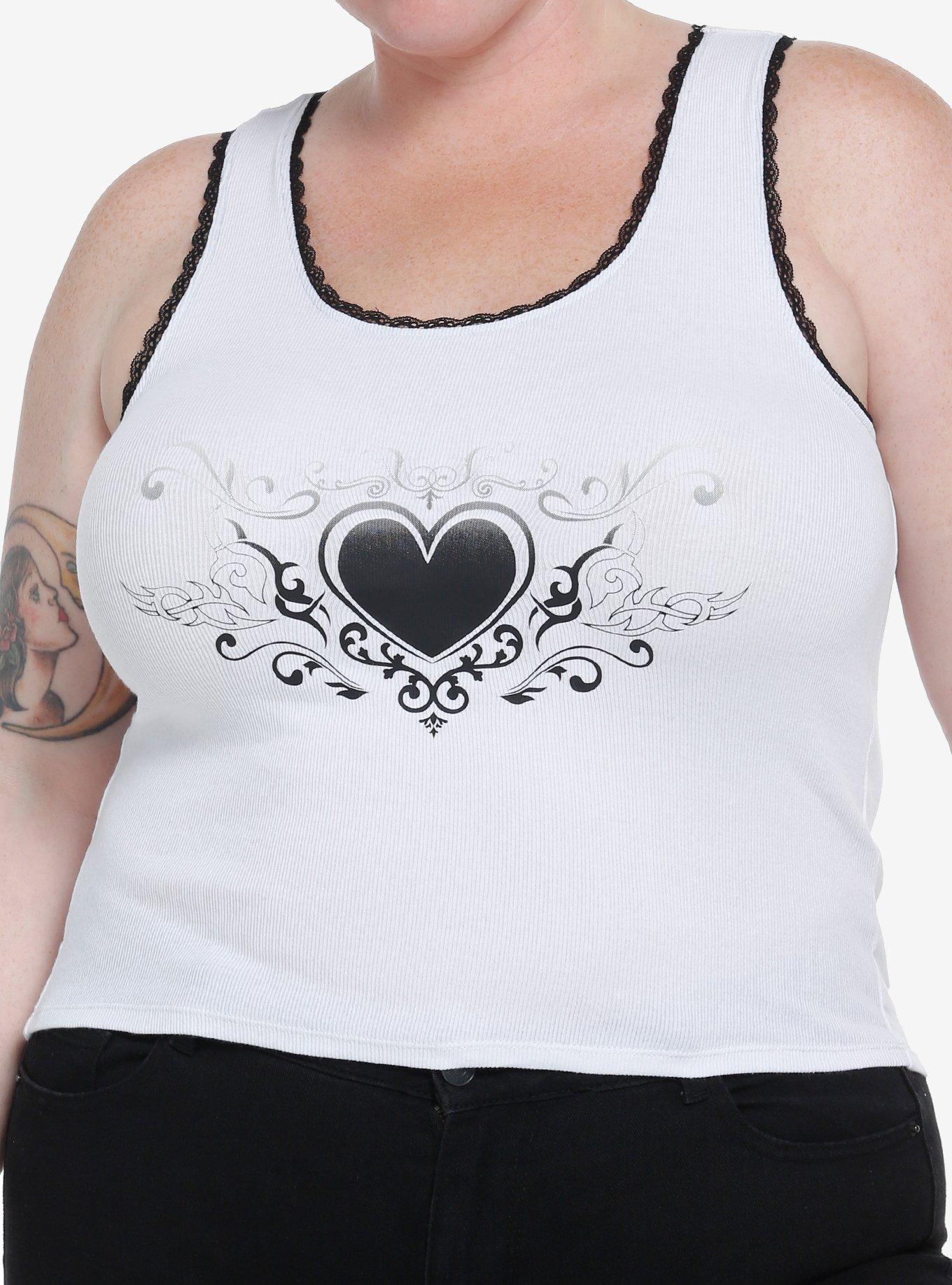 Thorn & Fable Heart Lace Girls Tank Top Plus Size, WHITE, hi-res