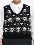 Social Collision Skull Heart Knit Girls Sweater Vest Plus Size, BLACK, hi-res