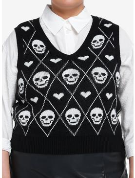Social Collision Skull Heart Knit Girls Sweater Vest Plus Size, , hi-res