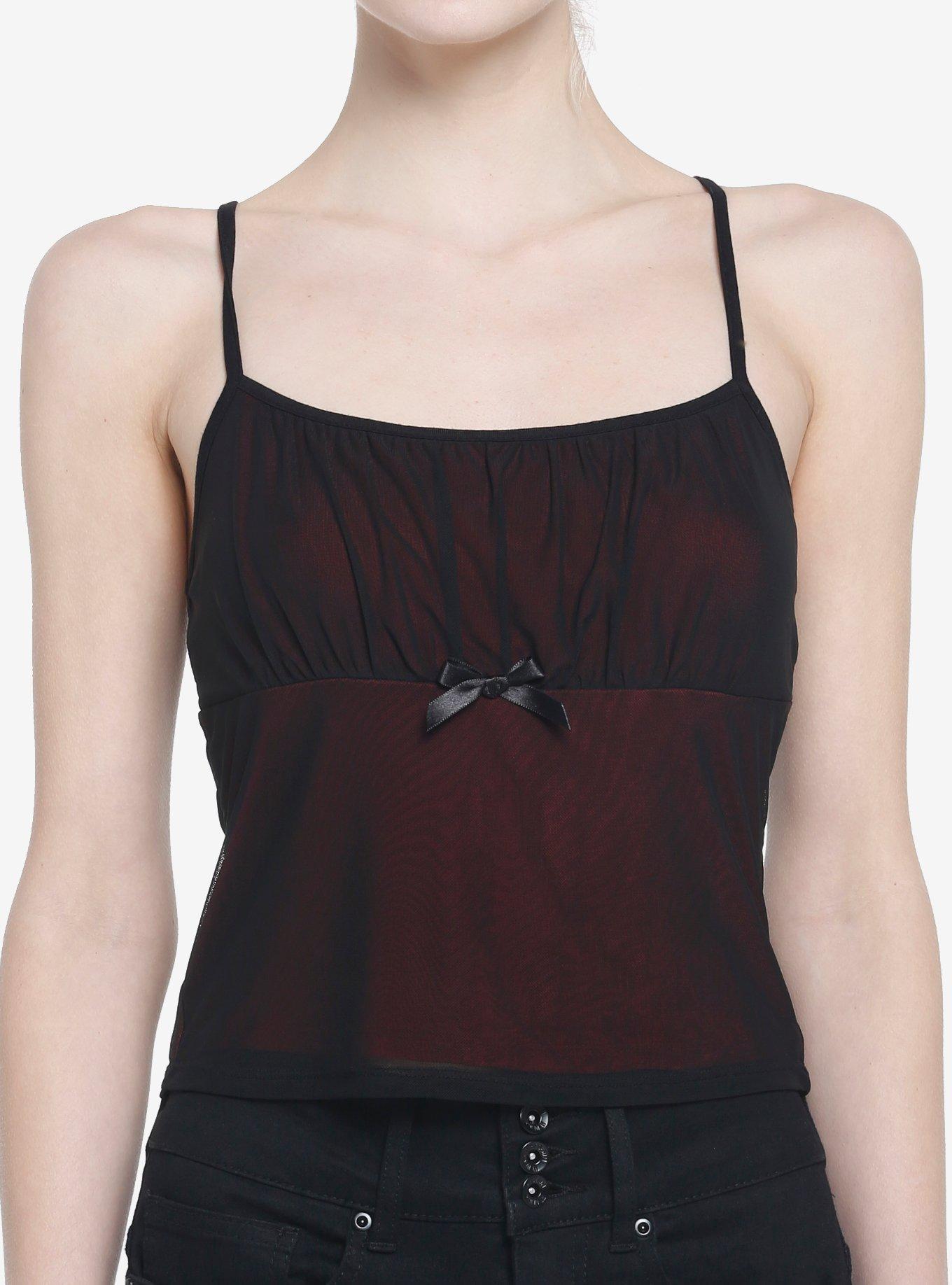 Social Collision Red & Black Mesh Girls Cami, BLACK, hi-res