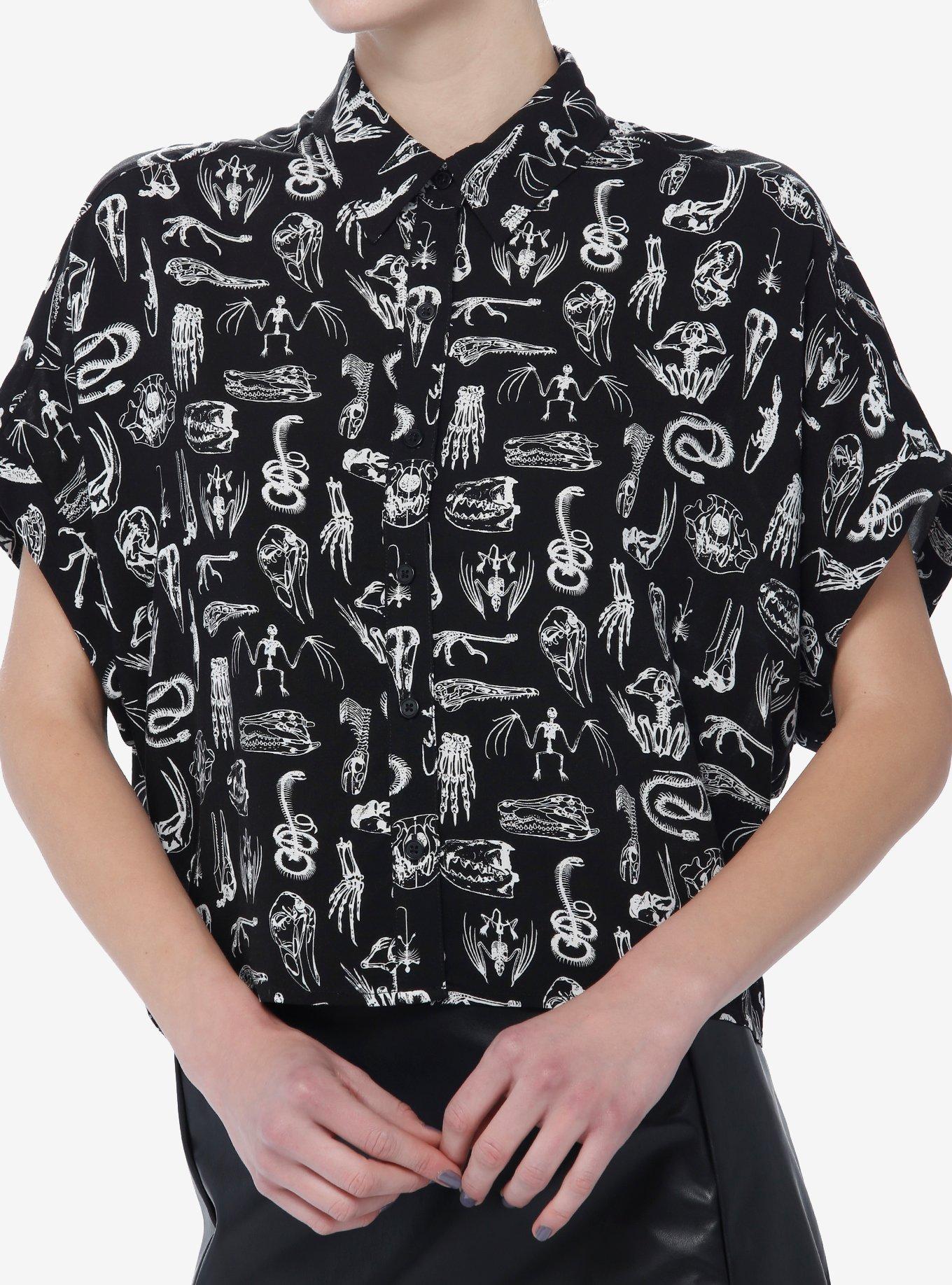 Social Collision Animal Anatomy Girls Boxy Woven Button-Up, BLACK, hi-res