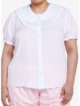 Sweet Society Pink & White Pinstripe Bib Girls Woven Button-Up Plus Size, , hi-res