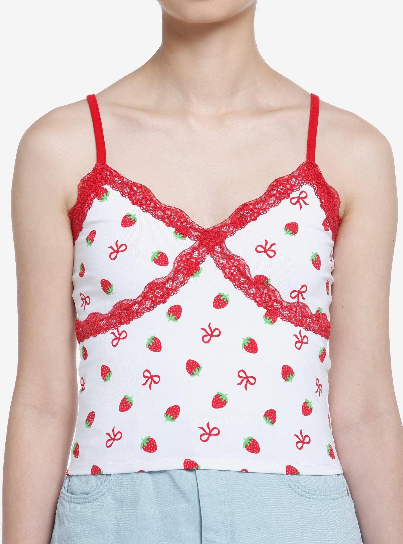 Sweet Society Strawberry Red Lace Girls Crop Tank Top | Hot Topic