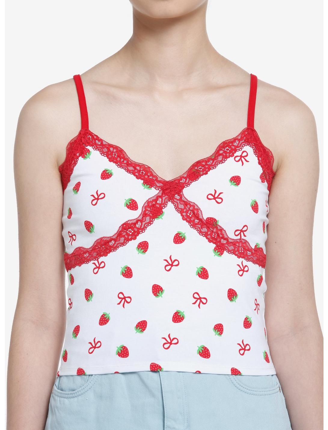 Sweet Society Strawberry Red Lace Girls Crop Tank Top, MULTI, hi-res