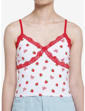Sweet Society Strawberry Red Lace Girls Crop Tank Top, , hi-res