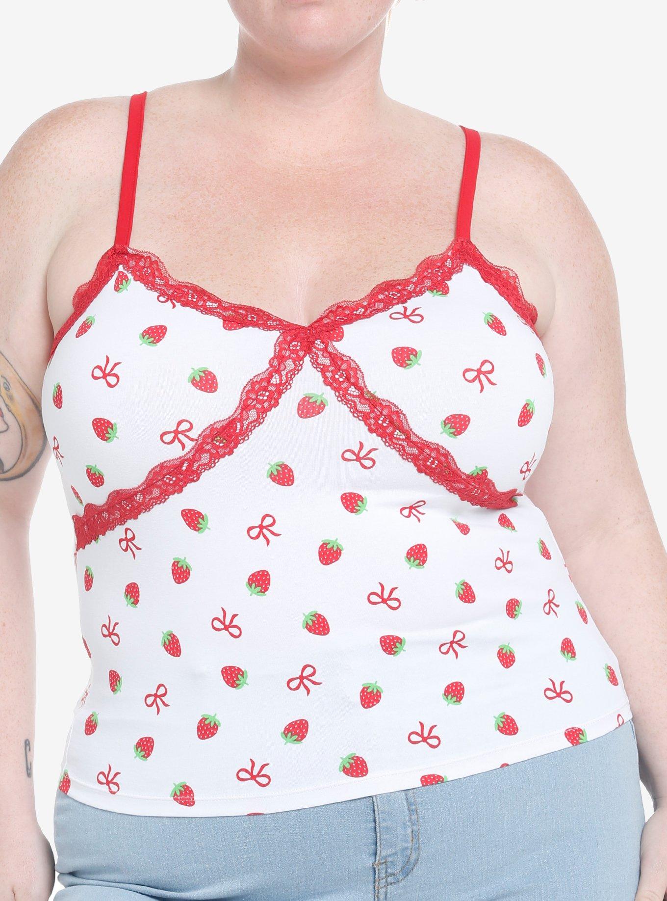 Sweet Society Strawberry Red Lace Crop Girls Tank Top Plus Size, , hi-res