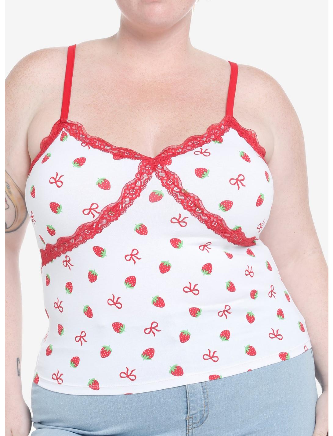 Sweet Society Strawberry Red Lace Crop Girls Tank Top Plus Size, MULTI, hi-res