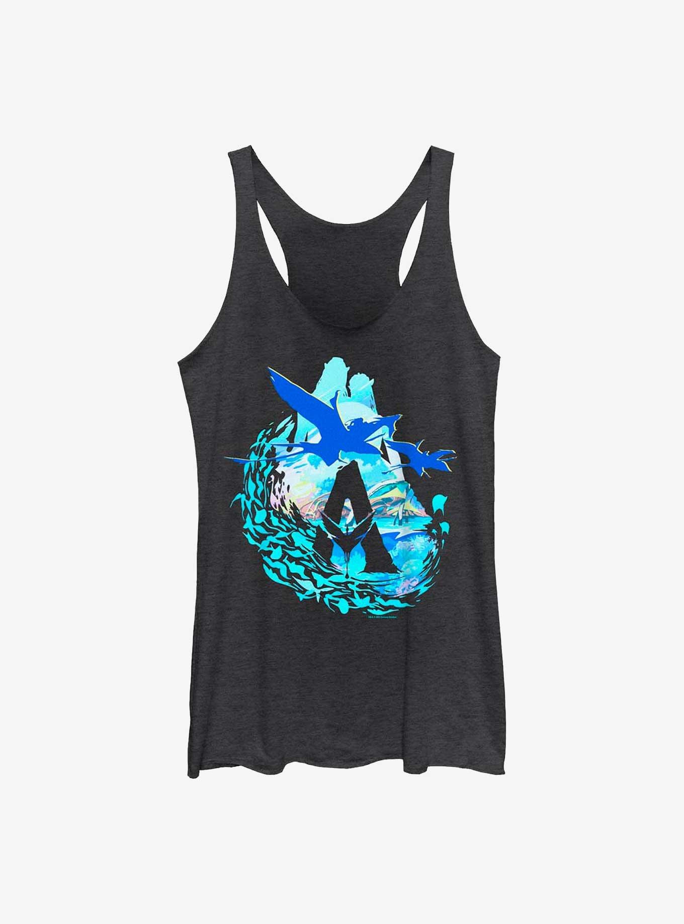 Avatar: The Way Of The Water Scenic Flyby Logo Womens Tank Top, BLK HTR, hi-res