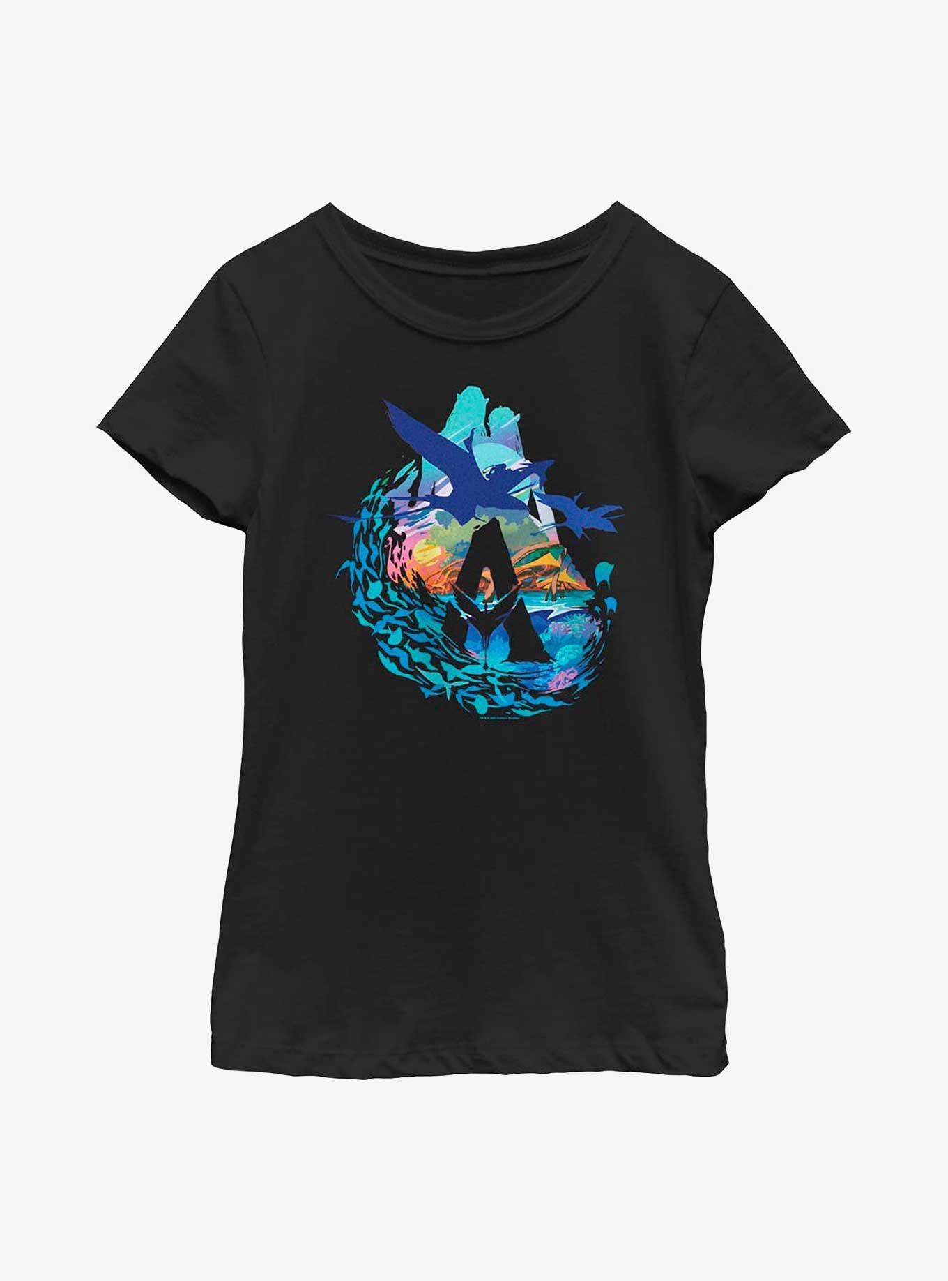 Avatar: The Way Of The Water Scenic Flyby Logo Youth Girls T-Shirt, BLACK, hi-res