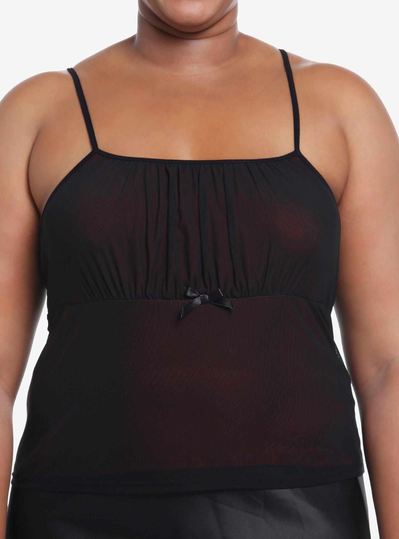 Social Collision Red & Black Mesh Girls Cami Plus Size, BLACK, hi-res