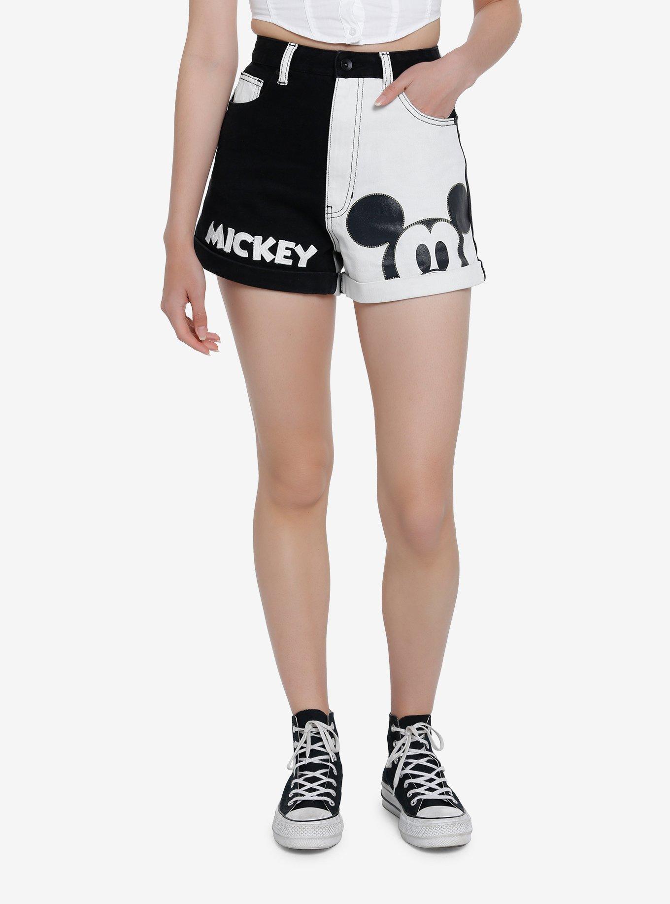 Disney Mickey Mouse Color-Block Mom Shorts, BLACK  WHITE, hi-res
