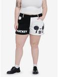 Disney Mickey Mouse Color Block Mom Shorts Plus Size, BLACK  WHITE, hi-res
