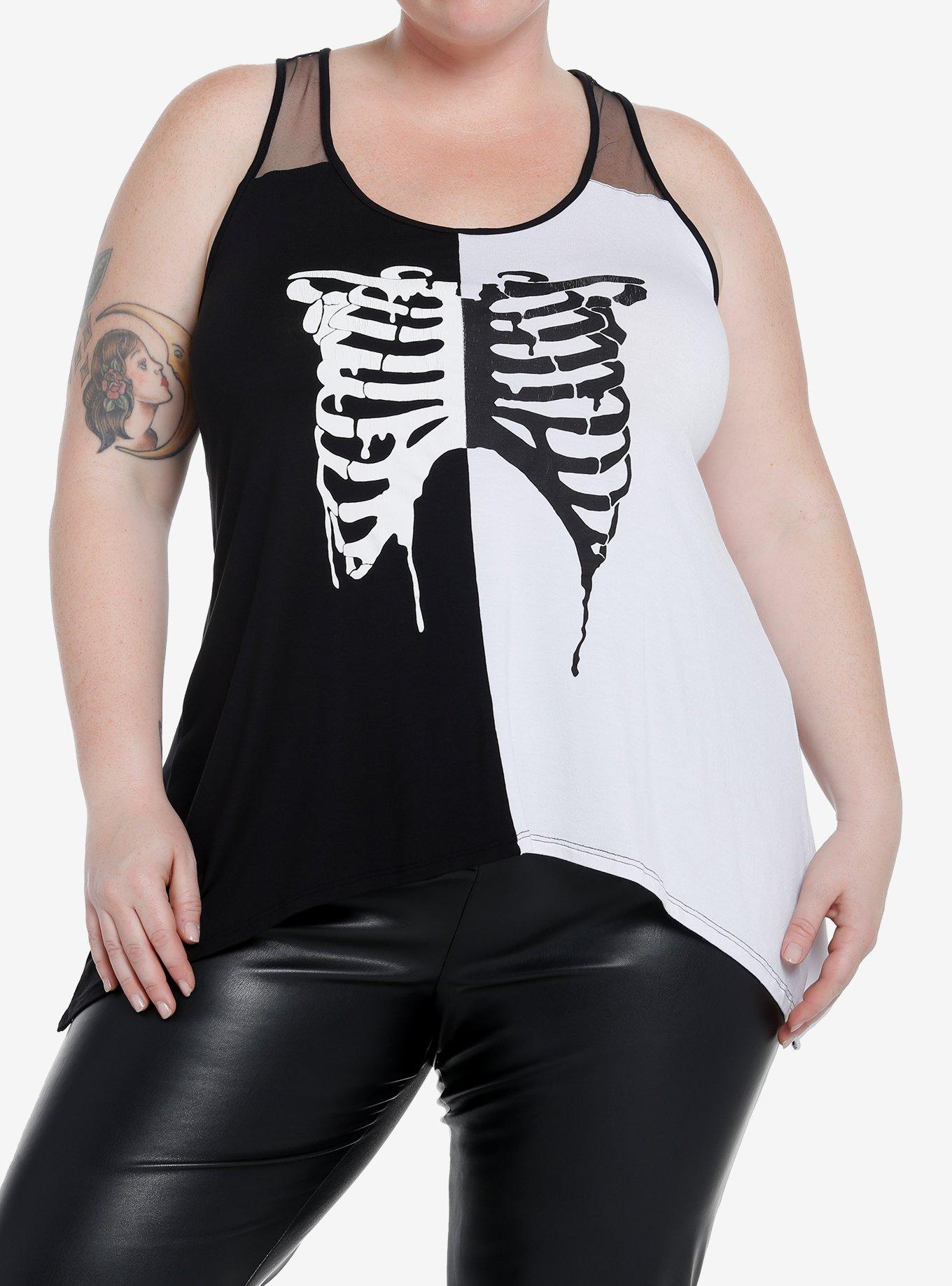 Rib Cage Split Shark Bite Girls Tank Top Plus Size, WHITE, hi-res