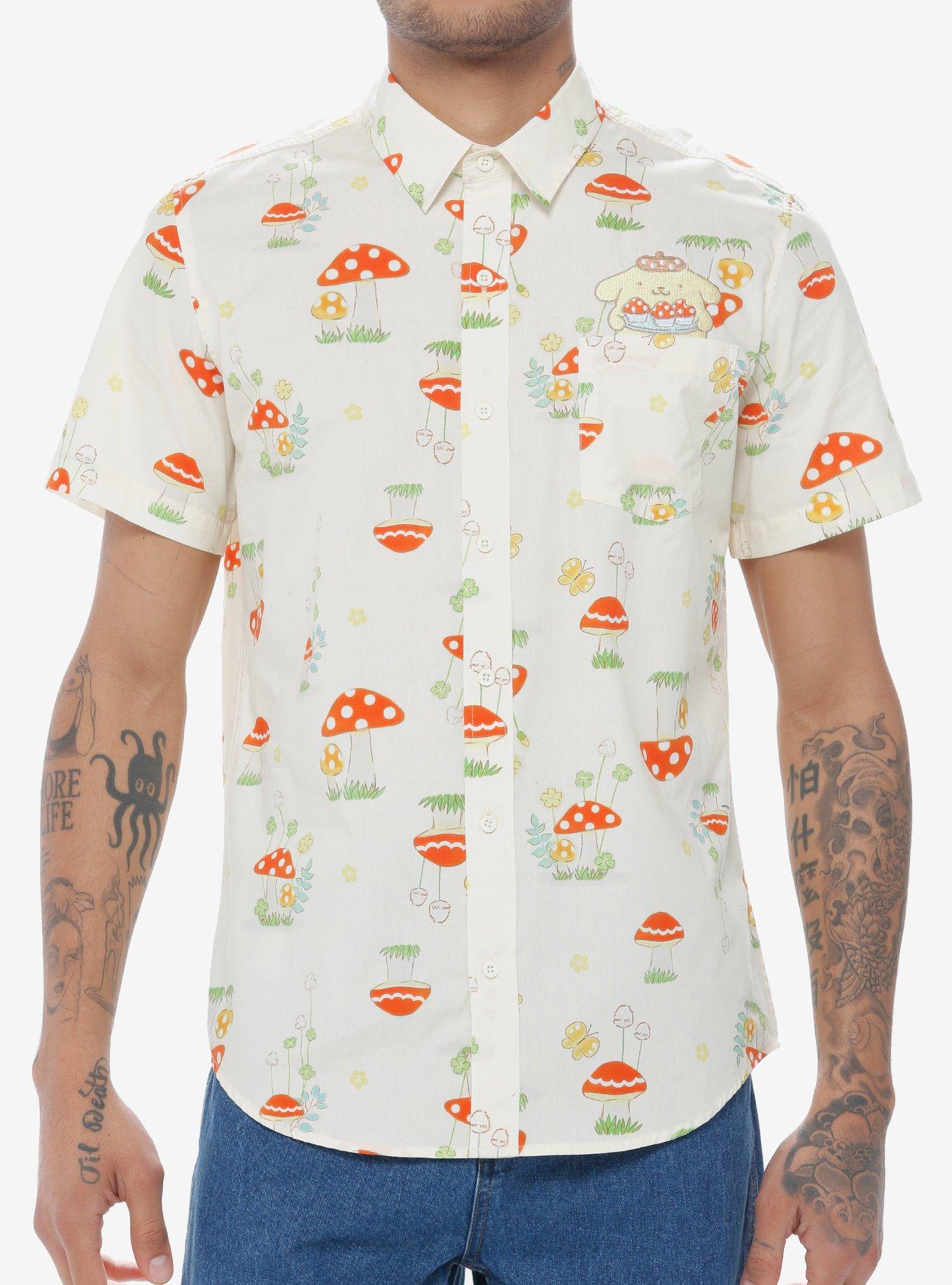 Pompompurin Mushroom Woven Button-Up, BEIGE, hi-res