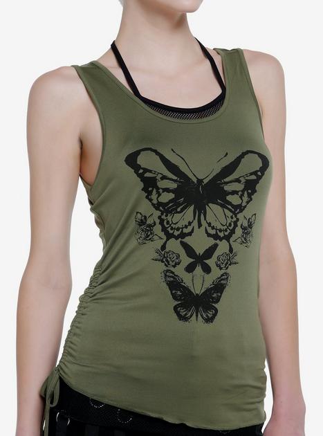 Thorn & Fable Butterfly Mesh Layered Girls Tank Top | Hot Topic